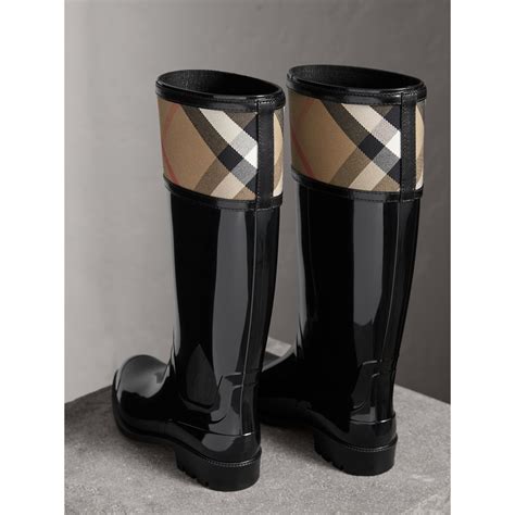 burberry rain boots crosshill house check check knee high black|net a porter Burberry rain boots.